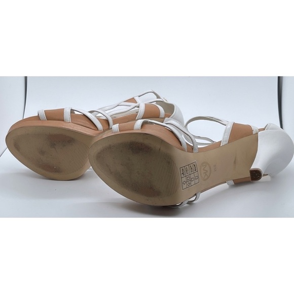 Michael Kors Jaida Back-Zip Platform Heels Stilettos - Optic White/Suntan Sz 8M - Picture 8 of 9